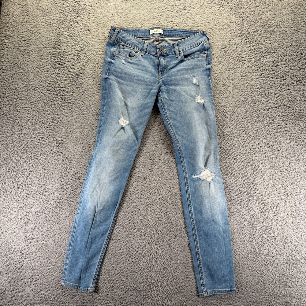 Hollister Jeans Women 7 Blue Cotton Denim Skinny Faded Distressed Travel Stretch